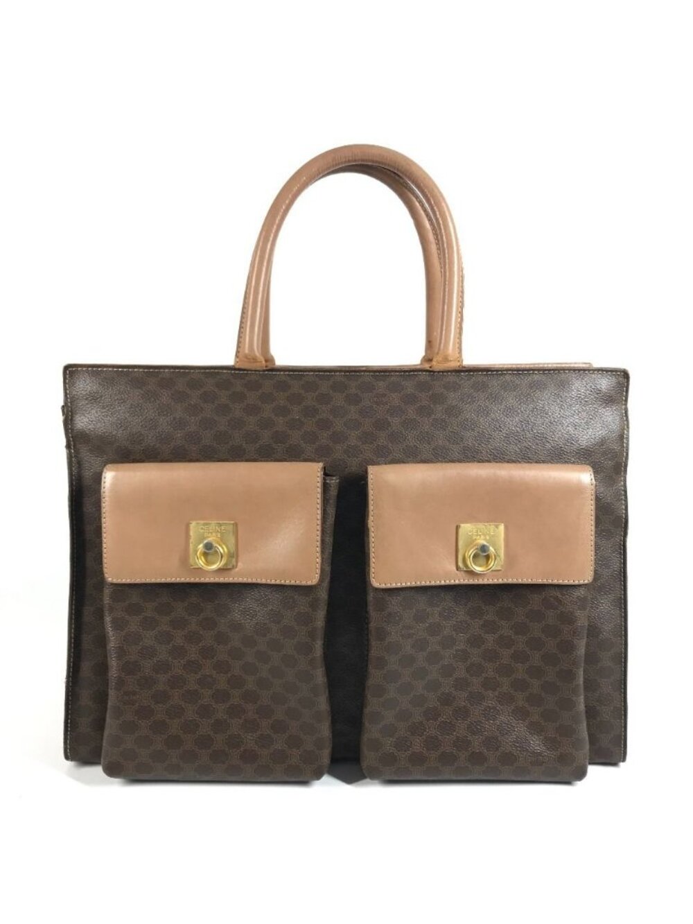 Celine Handbag Macadam Logo Leather Brown